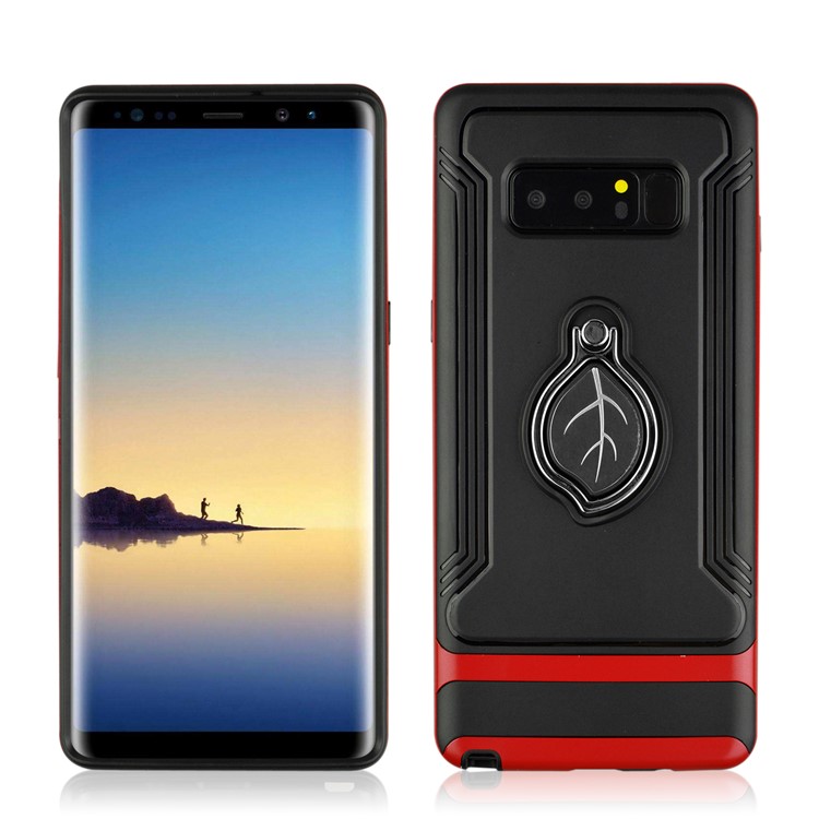 ANGIBABE Maple Leaf Magnetic Ring Holder Kickstand TPU + PC Hybrid Mobile Phone Case for Samsung Galaxy Note 8 SM-N950 - Red-3
