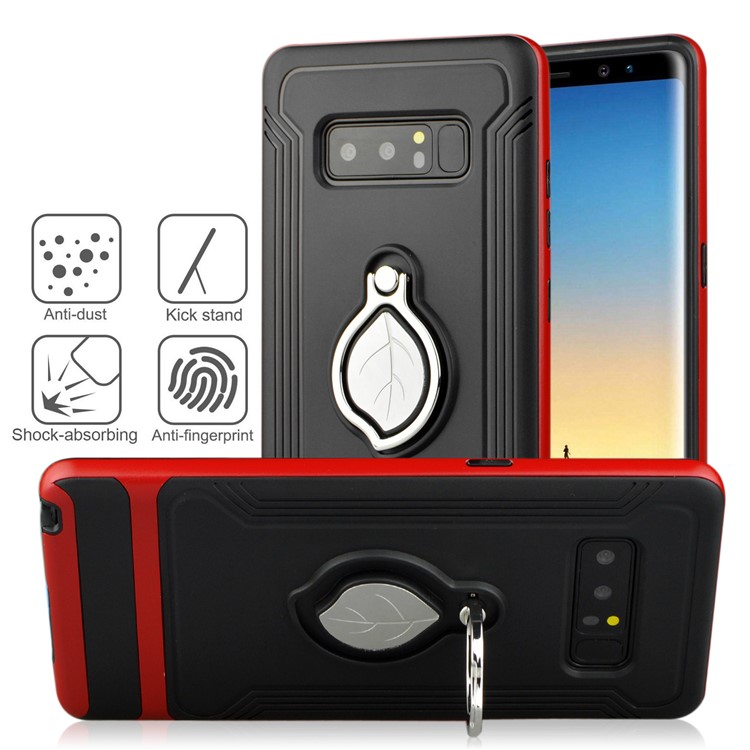 ANGIBABE Maple Leaf Magnetic Ring Holder Kickstand TPU + PC Hybrid Mobile Phone Case for Samsung Galaxy Note 8 SM-N950 - Red-4