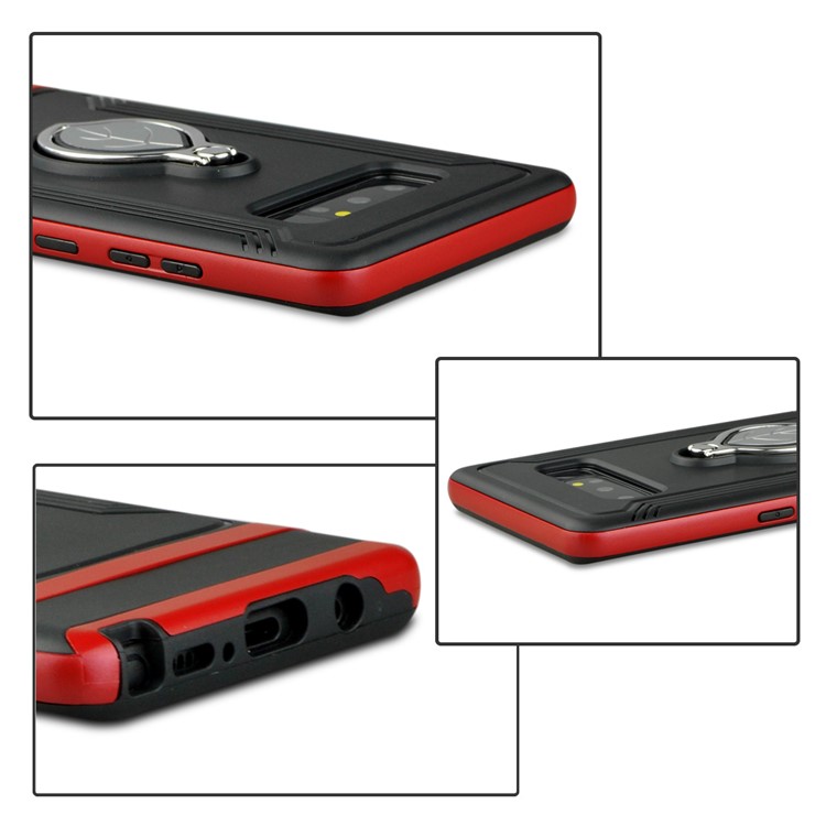 ANGIBABE Maple Leaf Magnetic Ring Holder Kickstand TPU + PC Hybrid Mobile Phone Case for Samsung Galaxy Note 8 SM-N950 - Red-6