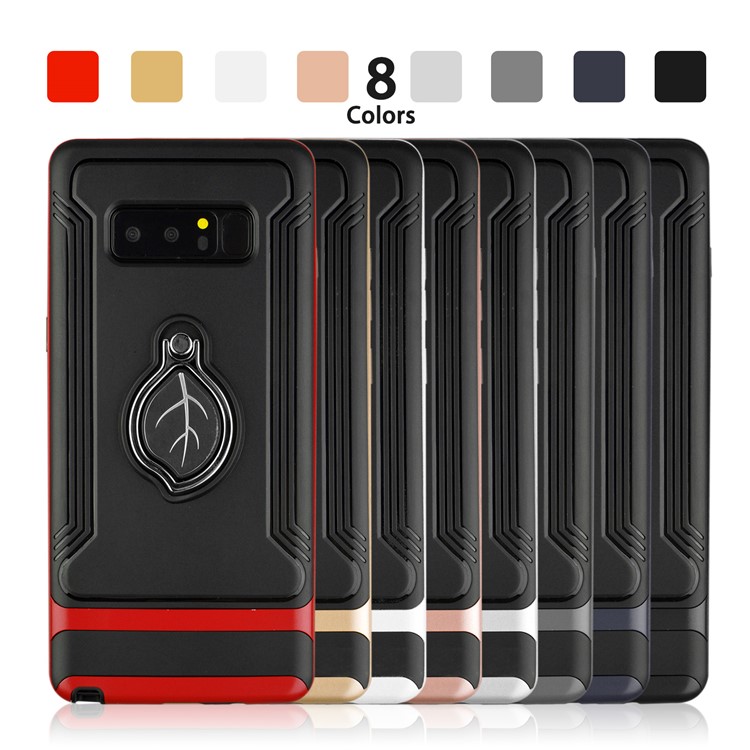 ANGIBABE Maple Leaf Magnetic Ring Holder Kickstand TPU + PC Hybrid Mobile Phone Case for Samsung Galaxy Note 8 SM-N950 - Red-9