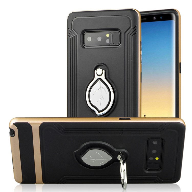 ANGIBABE Maple Leaf Magnetic Ring Holder Kickstand TPU + PC Hybrid Back Case for Samsung Galaxy Note 8 SM-N950 - Gold-1