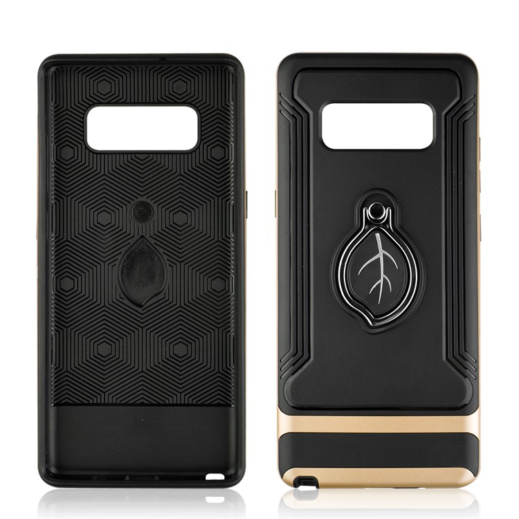 ANGIBABE Maple Leaf Magnetic Ring Holder Kickstand TPU + PC Hybrid Back Case for Samsung Galaxy Note 8 SM-N950 - Gold-2