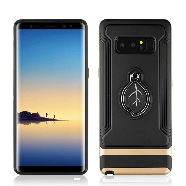 ANGIBABE Maple Leaf Magnetic Ring Holder Kickstand TPU + PC Hybrid Back Case for Samsung Galaxy Note 8 SM-N950 - Gold-3