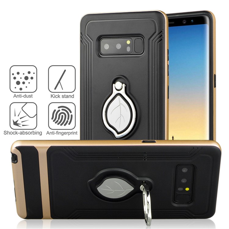 ANGIBABE Maple Leaf Magnetic Ring Holder Kickstand TPU + PC Hybrid Back Case for Samsung Galaxy Note 8 SM-N950 - Gold-4