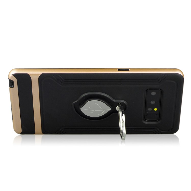 ANGIBABE Maple Leaf Magnetic Ring Holder Kickstand TPU + PC Hybrid Back Case for Samsung Galaxy Note 8 SM-N950 - Gold-5