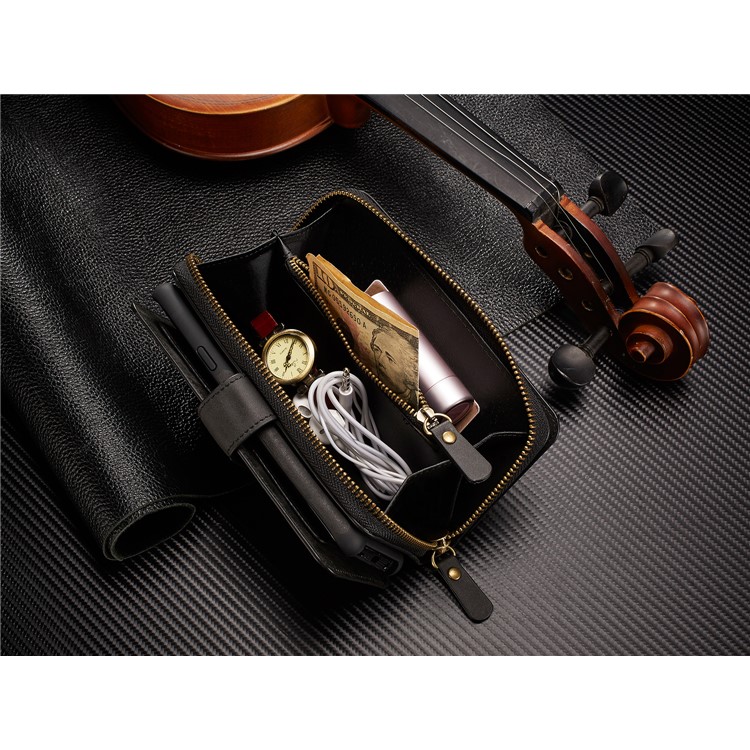 BRG Portable Zipper Wallet Leather Cover + Detachable Leather Coated TPU Case for Samsung Galaxy S9 Plus SM-G965 - Black-11