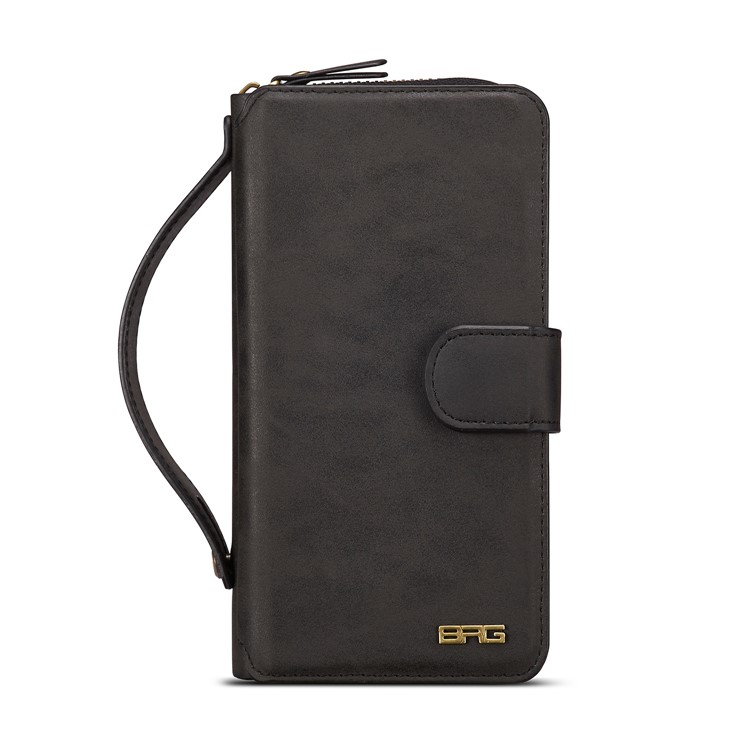 BRG Portable Zipper Wallet Leather Cover + Detachable Leather Coated TPU Case for Samsung Galaxy S9 Plus SM-G965 - Black-2
