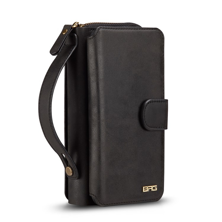 BRG Portable Zipper Wallet Leather Cover + Detachable Leather Coated TPU Case for Samsung Galaxy S9 Plus SM-G965 - Black-3