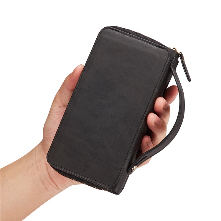 BRG Portable Zipper Wallet Leather Cover + Detachable Leather Coated TPU Case for Samsung Galaxy S9 Plus SM-G965 - Black-4