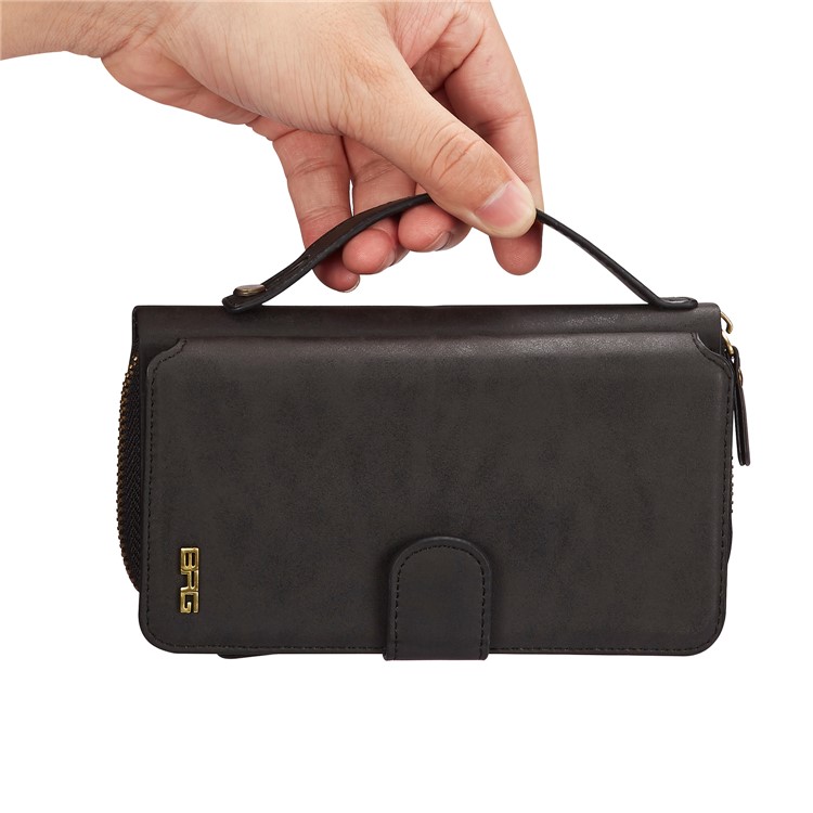BRG Portable Zipper Wallet Leather Cover + Detachable Leather Coated TPU Case for Samsung Galaxy S9 Plus SM-G965 - Black-6