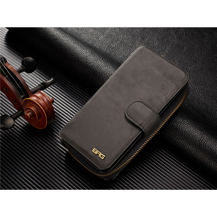 BRG Portable Zipper Wallet Leather Cover + Detachable Leather Coated TPU Case for Samsung Galaxy S9 Plus SM-G965 - Black-8