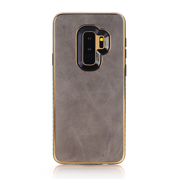 Plating Crazy Horse Leather Coated PC TPU Hybrid Cover for Samsung Galaxy S9 Plus SM-G965 - Grey-1