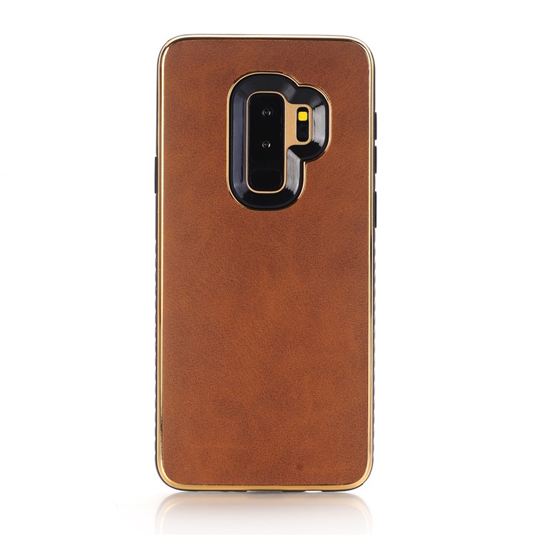 Plated Crazy Horse Leather Coated PC TPU Phone Casing for Samsung Galaxy S9+ SM-G965 - Brown-1
