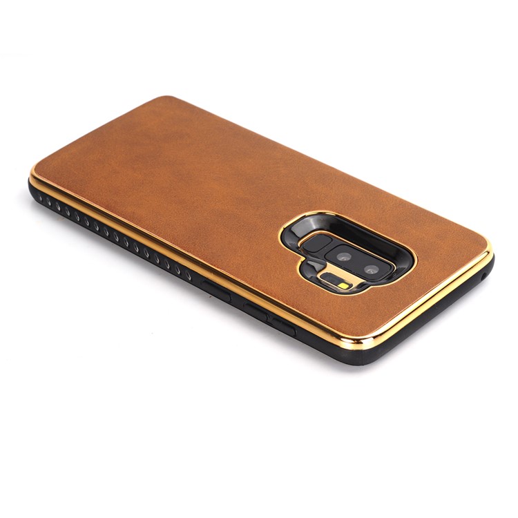 Plated Crazy Horse Leather Coated PC TPU Phone Casing for Samsung Galaxy S9+ SM-G965 - Brown-2