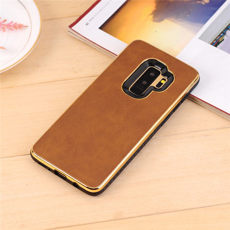 Plated Crazy Horse Leather Coated PC TPU Phone Casing for Samsung Galaxy S9+ SM-G965 - Brown-5