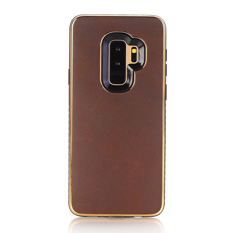 Plated Crazy Horse Leather Coated PC TPU Back Cover Shell for Samsung Galaxy S9+ SM-G965 - Coffee-1