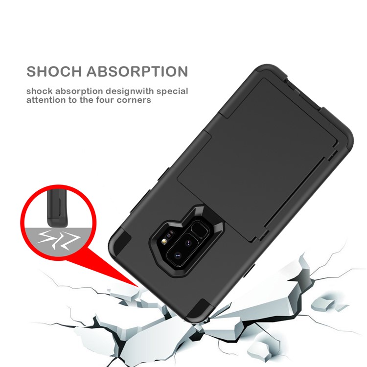 Shockproof 2-in-1 Heavy Duty PC + Silicone Hybrid Card Holder Back Case with Mirror for Samsung Galaxy S9 Plus SM-G965 - Black-10