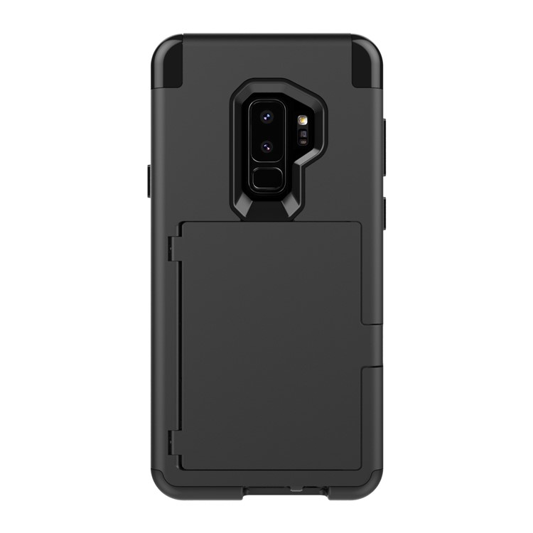 Shockproof 2-in-1 Heavy Duty PC + Silicone Hybrid Card Holder Back Case with Mirror for Samsung Galaxy S9 Plus SM-G965 - Black-2