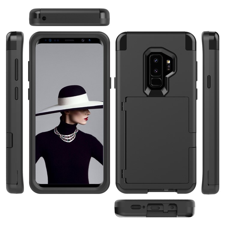 Shockproof 2-in-1 Heavy Duty PC + Silicone Hybrid Card Holder Back Case with Mirror for Samsung Galaxy S9 Plus SM-G965 - Black-4