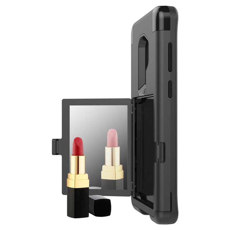 Shockproof 2-in-1 Heavy Duty PC + Silicone Hybrid Card Holder Back Case with Mirror for Samsung Galaxy S9 Plus SM-G965 - Black-6