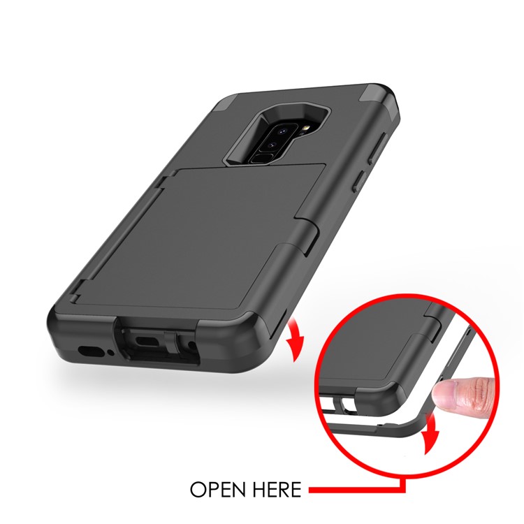 Shockproof 2-in-1 Heavy Duty PC + Silicone Hybrid Card Holder Back Case with Mirror for Samsung Galaxy S9 Plus SM-G965 - Black-8