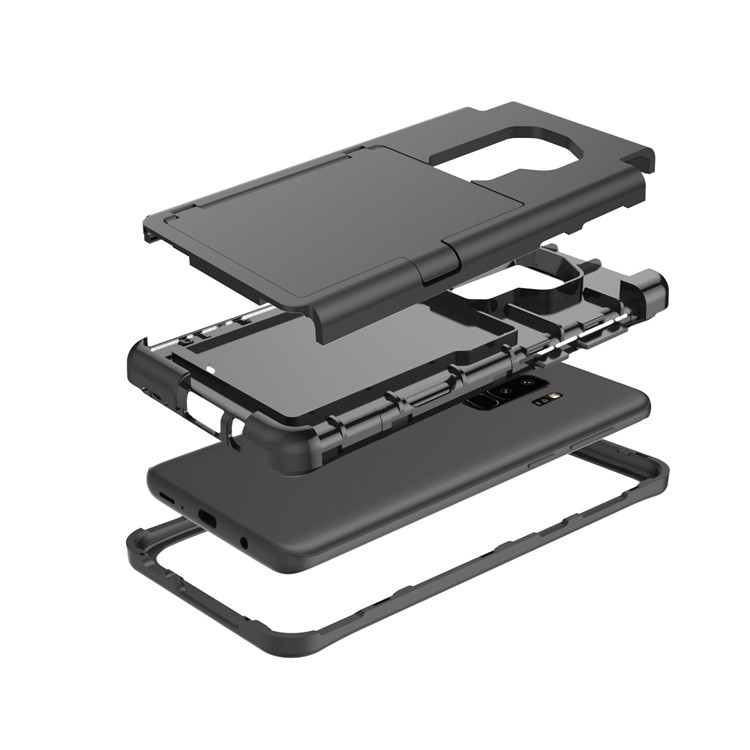 Shockproof 2-in-1 Heavy Duty PC + Silicone Hybrid Card Holder Back Case with Mirror for Samsung Galaxy S9 Plus SM-G965 - Black-9