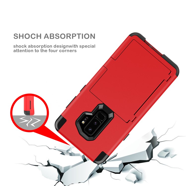 Shockproof 2-in-1 Heavy Duty PC + Silicone Hybrid Card Holder Back Cover with Mirror for Samsung Galaxy S9+ SM-G965 - Red-10