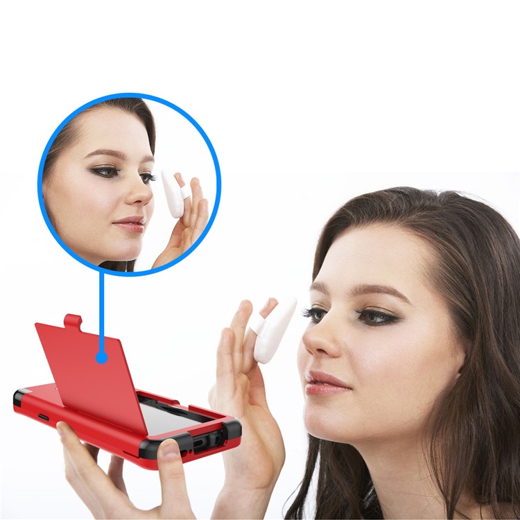 Shockproof 2-in-1 Heavy Duty PC + Silicone Hybrid Card Holder Back Cover with Mirror for Samsung Galaxy S9+ SM-G965 - Red-11