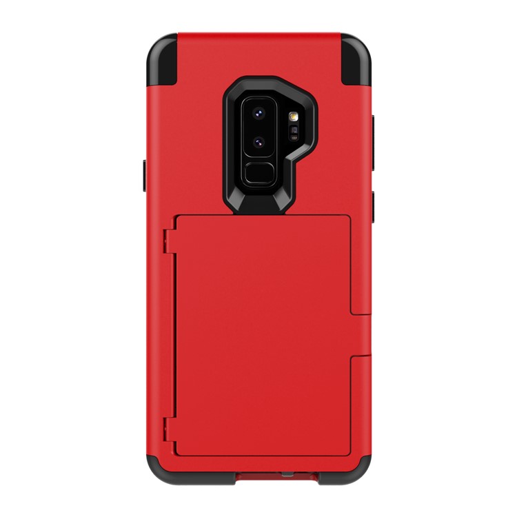 Shockproof 2-in-1 Heavy Duty PC + Silicone Hybrid Card Holder Back Cover with Mirror for Samsung Galaxy S9+ SM-G965 - Red-2