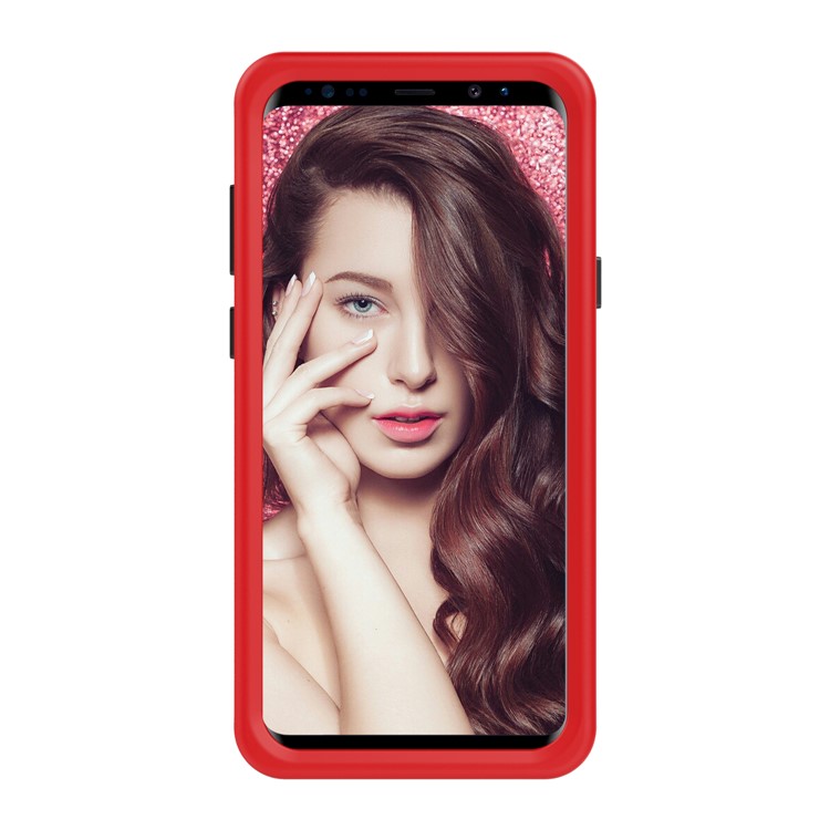 Shockproof 2-in-1 Heavy Duty PC + Silicone Hybrid Card Holder Back Cover with Mirror for Samsung Galaxy S9+ SM-G965 - Red-3
