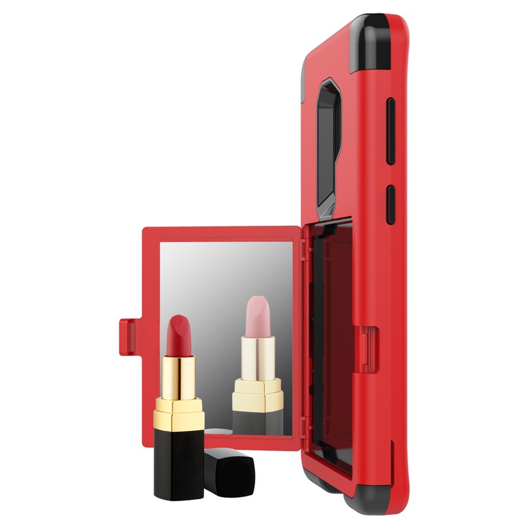 Shockproof 2-in-1 Heavy Duty PC + Silicone Hybrid Card Holder Back Cover with Mirror for Samsung Galaxy S9+ SM-G965 - Red-6