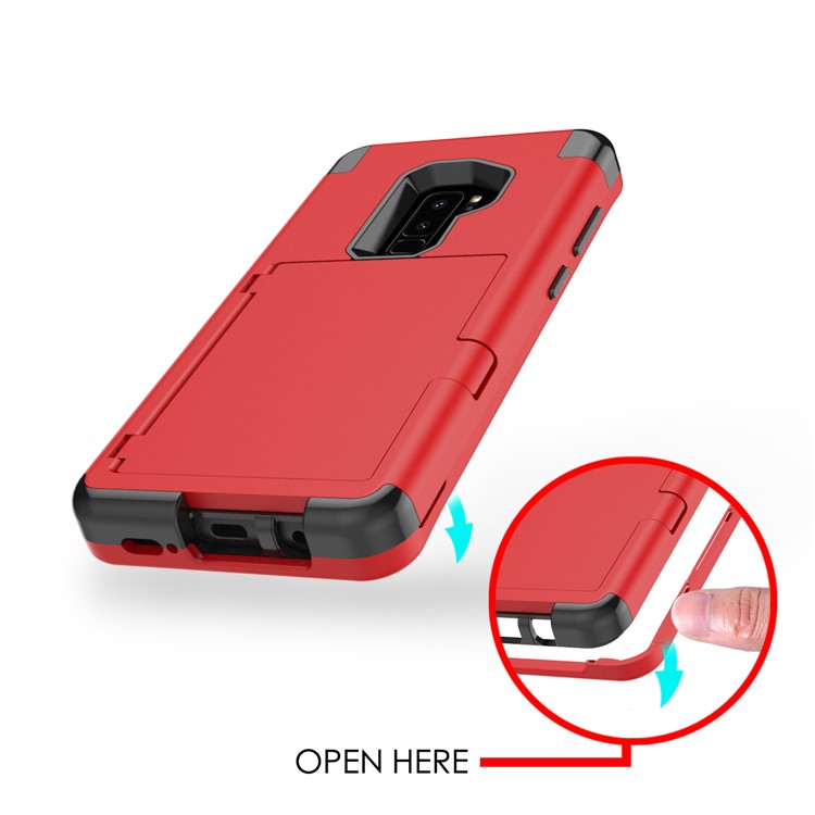 Shockproof 2-in-1 Heavy Duty PC + Silicone Hybrid Card Holder Back Cover with Mirror for Samsung Galaxy S9+ SM-G965 - Red-8