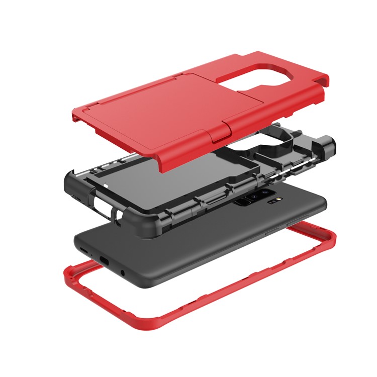 Shockproof 2-in-1 Heavy Duty PC + Silicone Hybrid Card Holder Back Cover with Mirror for Samsung Galaxy S9+ SM-G965 - Red-9