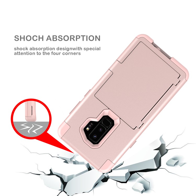 Shockproof 2-in-1 Heavy Duty PC + Silicone Hybrid Card Holder Back Shell with Mirror for Samsung Galaxy S9+ SM-G965 - Pink-11