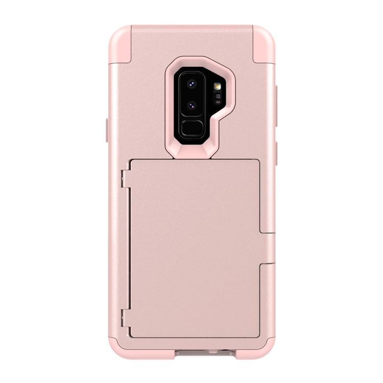 Shockproof 2-in-1 Heavy Duty PC + Silicone Hybrid Card Holder Back Shell with Mirror for Samsung Galaxy S9+ SM-G965 - Pink-2