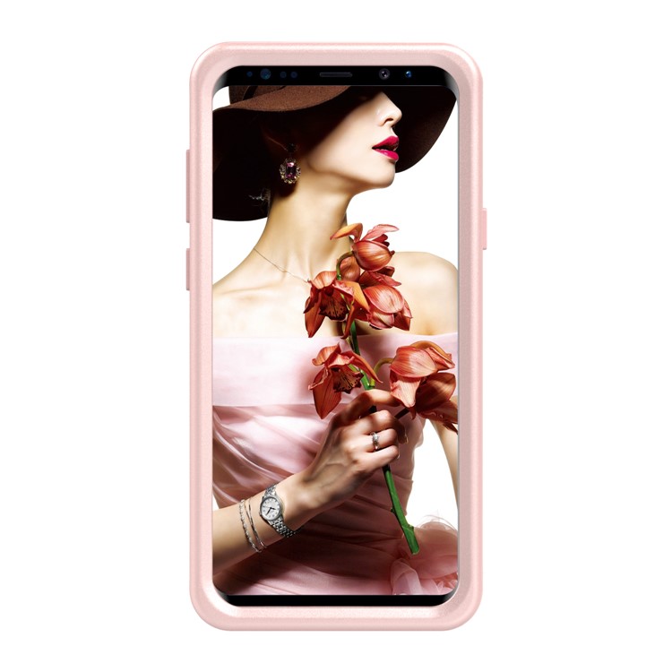 Shockproof 2-in-1 Heavy Duty PC + Silicone Hybrid Card Holder Back Shell with Mirror for Samsung Galaxy S9+ SM-G965 - Pink-3
