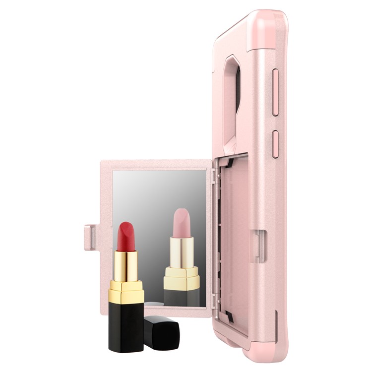 Shockproof 2-in-1 Heavy Duty PC + Silicone Hybrid Card Holder Back Shell with Mirror for Samsung Galaxy S9+ SM-G965 - Pink-6