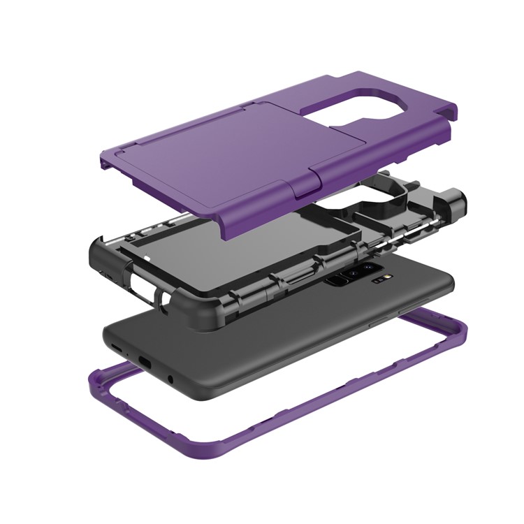 Shockproof 2-in-1 Heavy Duty PC + Silicone Combo Card Holder Back Case with Mirror for Samsung Galaxy S9 Plus SM-G965 - Purple-10