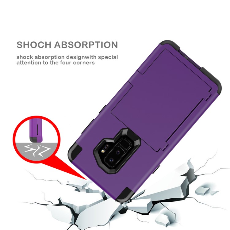 Shockproof 2-in-1 Heavy Duty PC + Silicone Combo Card Holder Back Case with Mirror for Samsung Galaxy S9 Plus SM-G965 - Purple-11