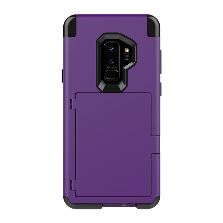 Shockproof 2-in-1 Heavy Duty PC + Silicone Combo Card Holder Back Case with Mirror for Samsung Galaxy S9 Plus SM-G965 - Purple-2