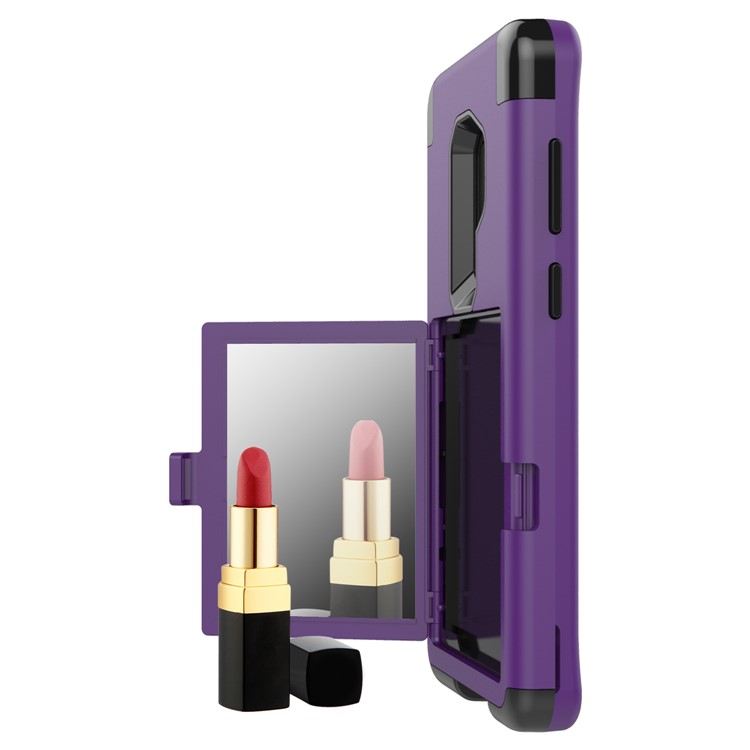 Shockproof 2-in-1 Heavy Duty PC + Silicone Combo Card Holder Back Case with Mirror for Samsung Galaxy S9 Plus SM-G965 - Purple-6