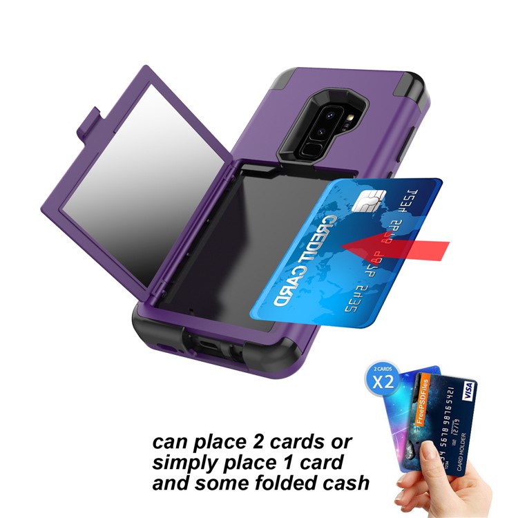 Shockproof 2-in-1 Heavy Duty PC + Silicone Combo Card Holder Back Case with Mirror for Samsung Galaxy S9 Plus SM-G965 - Purple-7