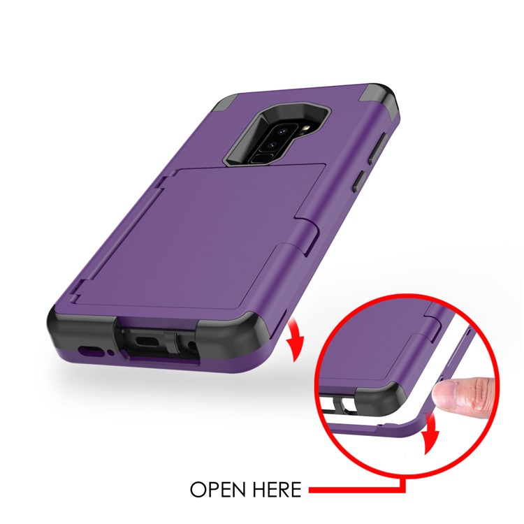 Shockproof 2-in-1 Heavy Duty PC + Silicone Combo Card Holder Back Case with Mirror for Samsung Galaxy S9 Plus SM-G965 - Purple-9