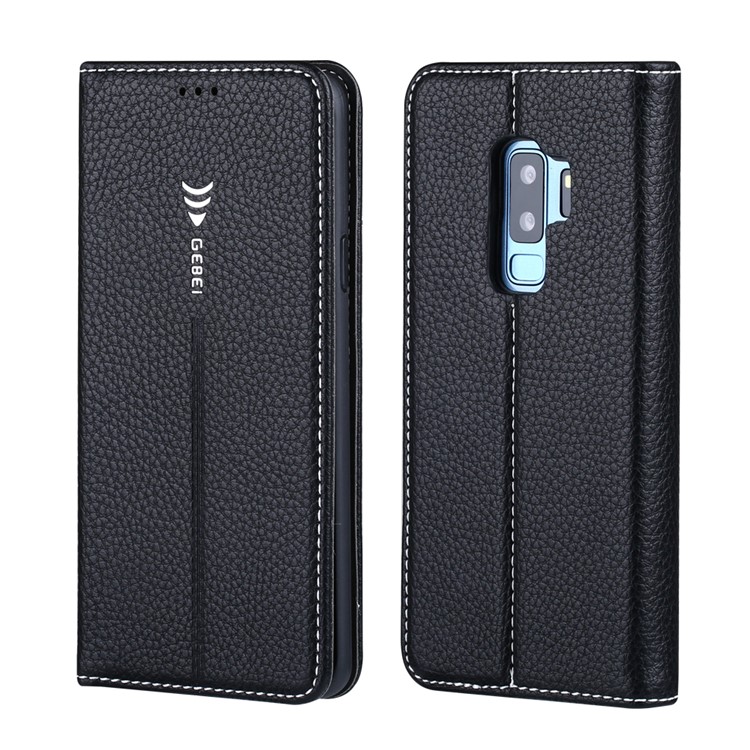 GEBEI Litchi Texture Leather Card Slots Stand Case for Samsung Galaxy S9+ G965 - Black-1