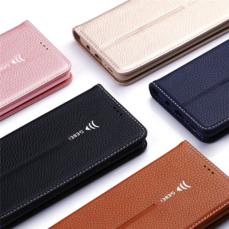 GEBEI Litchi Texture Leather Card Slots Stand Case for Samsung Galaxy S9+ G965 - Black-5