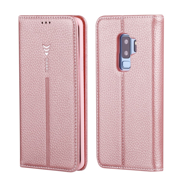 GEBEI Litchi Texture Leather Flip Card Slots Cover Shell for Samsung Galaxy S9+ G965 - Rose Gold-1