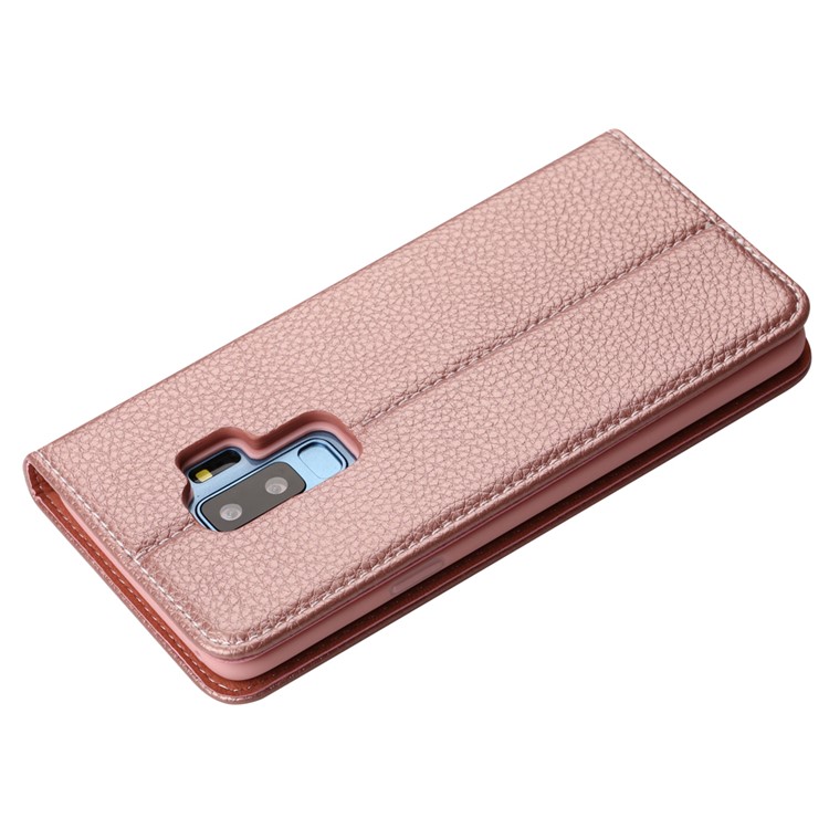 GEBEI Litchi Texture Leather Flip Card Slots Cover Shell for Samsung Galaxy S9+ G965 - Rose Gold-4