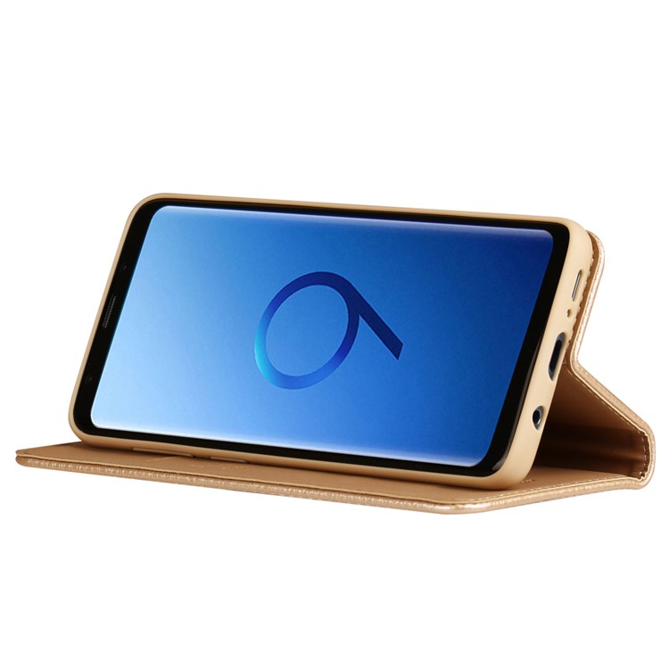 GEBEI Litchi Grão Couro Stand Fólio Estojo Protetor Com Slots Para Cartão Para Samsung Galaxy S9 + G965 - Ouro-2