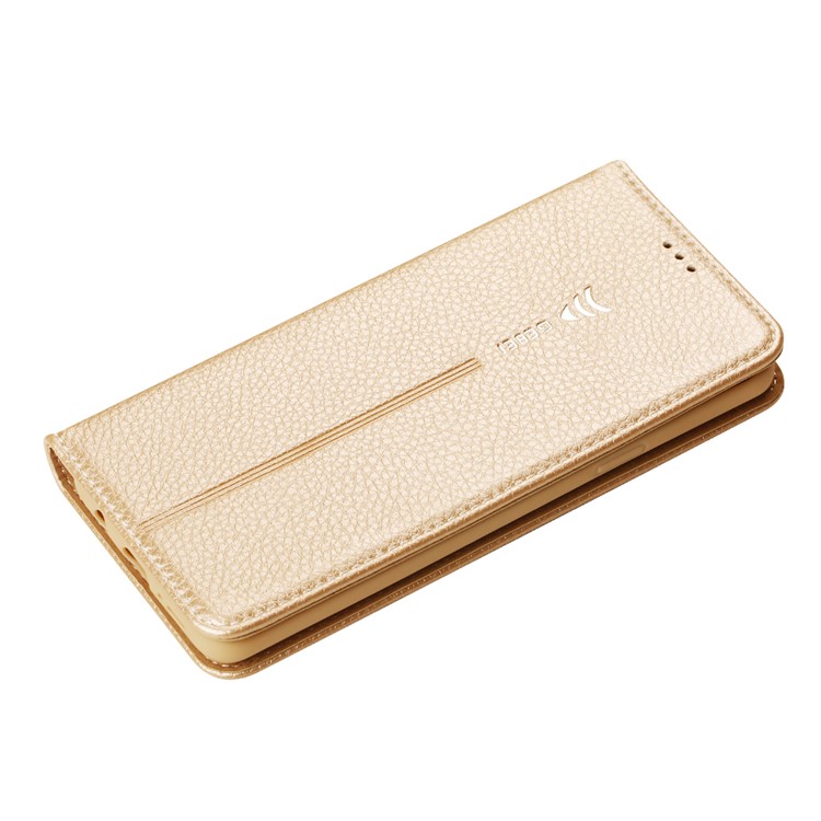GEBEI Litchi Grão Couro Stand Fólio Estojo Protetor Com Slots Para Cartão Para Samsung Galaxy S9 + G965 - Ouro-3
