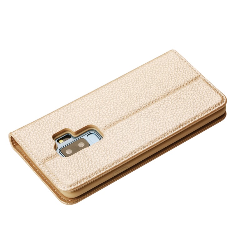 GEBEI Litchi Grão Couro Stand Fólio Estojo Protetor Com Slots Para Cartão Para Samsung Galaxy S9 + G965 - Ouro-4